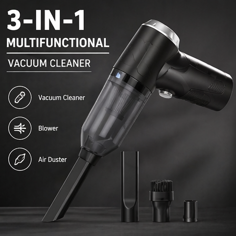 3-in-1 Portable Car Vacuum Cleaner | Wet & Dry + Blower | Strong Suction | USB Powered